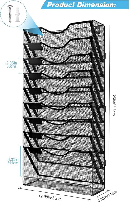 Solinxe 10 Tier Wall File Organizer, Vertical Mesh Paper Mail Organizer Wall - Image 8
