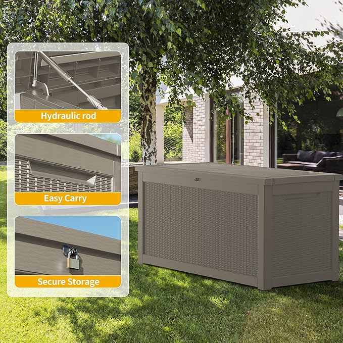 Yardgrace 320 Gallon Lockable Resin Deck Box, Waterproof & UV-Resistant Outdoor - Image 6