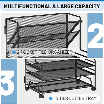 Desk File Organizer, 3-Tier Letter Tray Paper Organizer and 2-Pocket Metal - Image 3