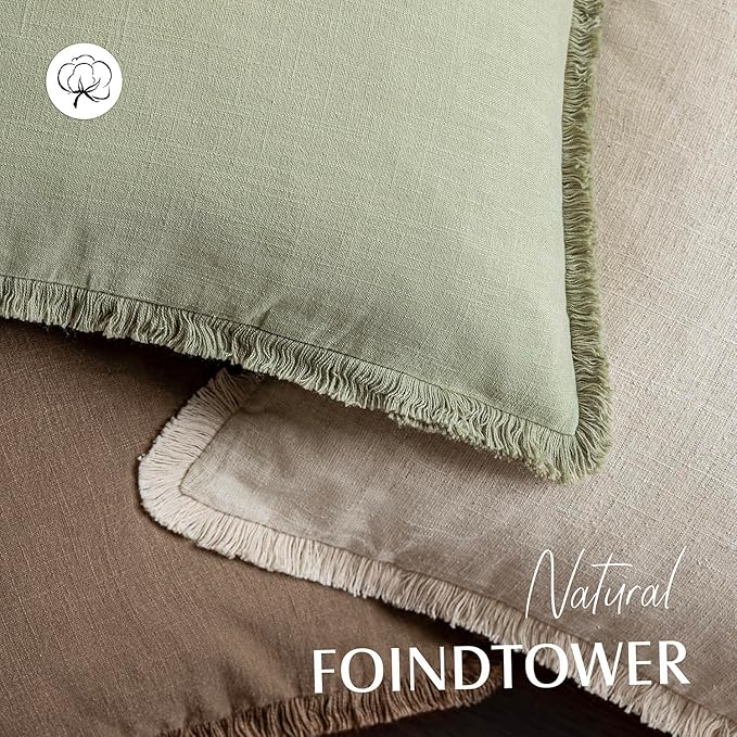 Foindtower Set of 2 Decorative Linen Fringe Throw Pillow Covers Cozy Boho - Image 4
