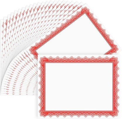 50 Sheets Red & White Certificate Papers, Letter Size 8.5x11, by Unknown
