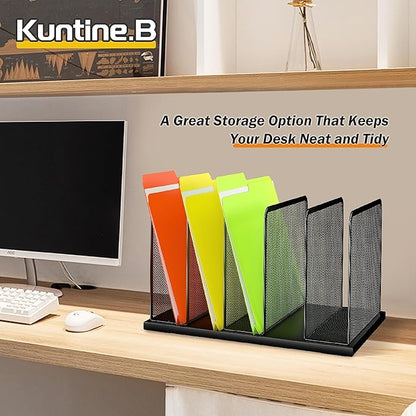 Kuntine.B Desk File Organizer 5 Upright Mesh Desktop Organizer File Sorter - Image 6