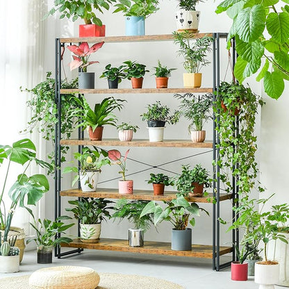 HCHQHS Bookshelf, 5-Tier Industrial Bookcase, Rustic Open Book Shelf, - Image 8
