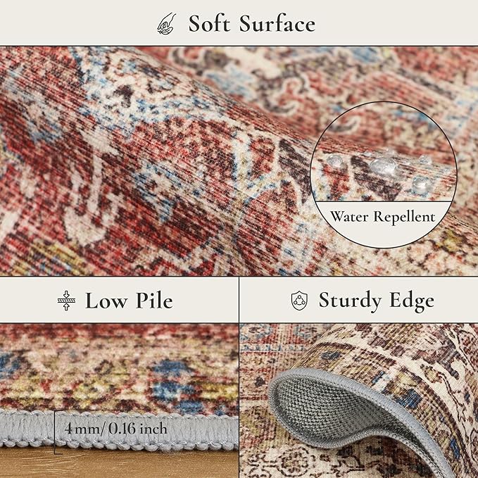 GENIMO 9x12 Area Rugs for Living Room, Machine Washable Non Slip Vintage Rugs - Image 8