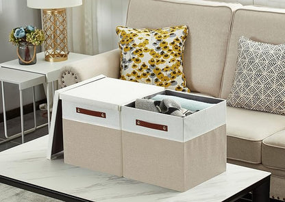 DECOMOMO Storage Basket with Lid, Storage Cubes with Handles, Fabric Box with - Image 4