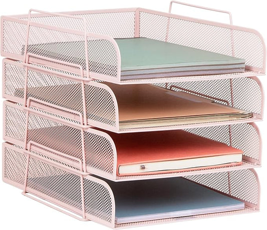 Mind Reader Stackable Paper Tray, Desktop Organizer, File Storage, Metal Mesh by MindReader