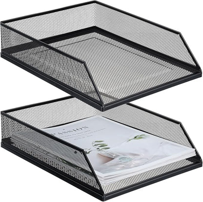 Hicarer 2 Pcs Black Metal Letter Tray Stackable Desk Tray Single Wire Mesh by Hicarer