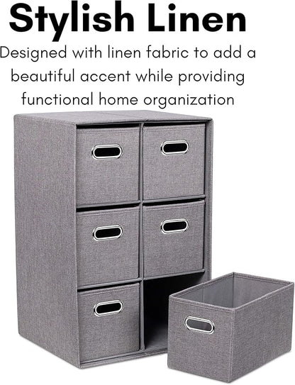 BIRDROCK HOME Linen Cube Organizer Shelf w/ 6 Storage Fabric Bins - Image 9