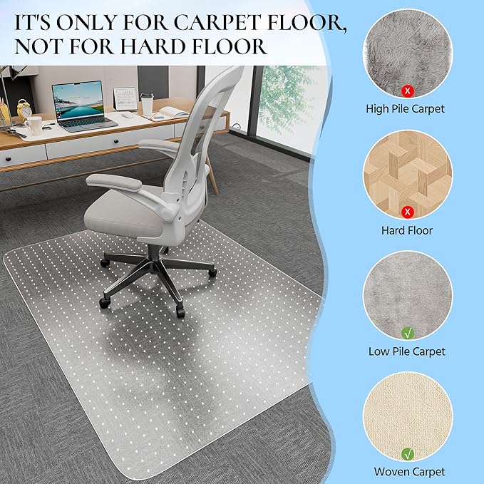 HOMEK Office Chair Mat for Low Pile Carpet, 48” x 36” Transparent Office Desk - Image 3