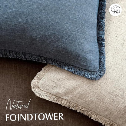 Foindtower Set of 2 Decorative Linen Fringe Throw Pillow Covers Cozy Boho - Image 4