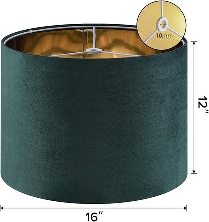 Green Velvet Lampshades Set of 1 Large Drum Lamp Shade 16" Top x 16" Bottom x - Image 2