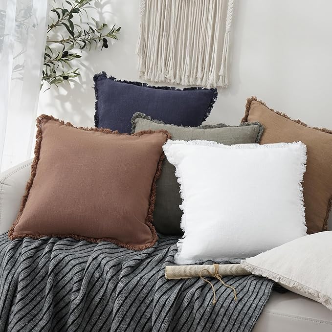 Foindtower Set of 2 Decorative Linen Fringe Throw Pillow Covers Boho Farmhouse - Image 6