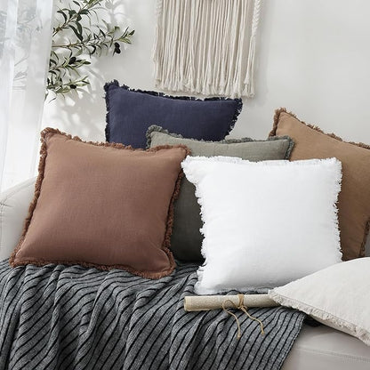 Foindtower Set of 2 Decorative Linen Fringe Throw Pillow Covers Boho Farmhouse - Image 6
