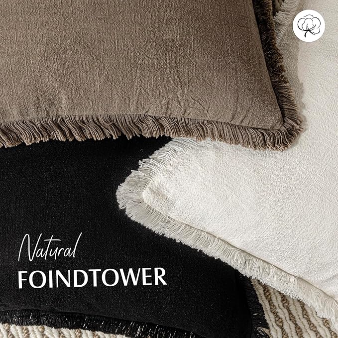 Foindtower Set of 2 Decorative Linen Fringe Lumbar Throw Pillow Covers Boho - Image 4