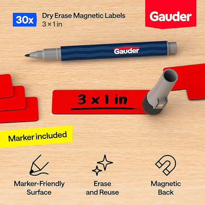 GAUDER Magnetic Dry Erase Labels | 30x Magnetic Labels | Dry Erase Magnets - Image 2