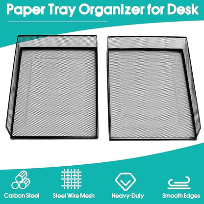 AZFUNN Wire Mesh Letter Trays Paper Tray Desk File Organizer, 2 Pack Stackable - Image 4