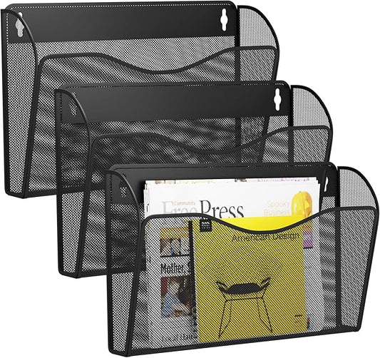 GDINDINFAN 3 Single Pocket Wall File Holder, Mesh Hanging File Folder Paper by GDINDINFAN