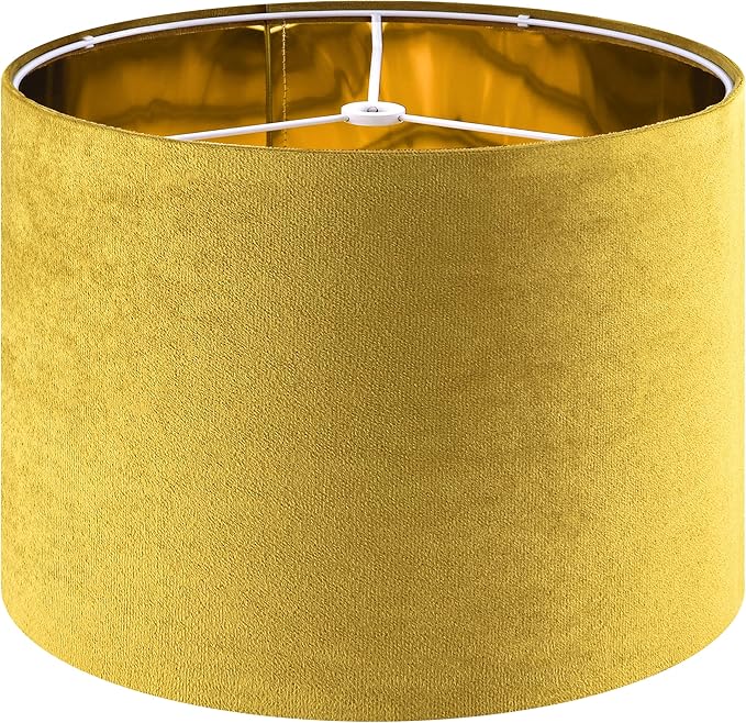 GO&SO Set of 1 Large Drum Yellow Velvet Lamp Shade -16" Top x 16" Bottom x 12" by GOSO