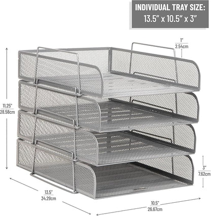 Mind Reader Stackable Paper Tray, Desktop Organizer, File Storage, Metal Mesh - Image 3