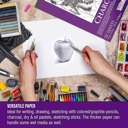 U.S. Art Supply 9" x 12" Premium Heavy-Weight Charcoal Sketchbook - 90lb Sketch - Image 5