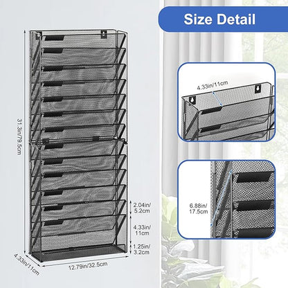 EasyPAG Wall File Holder 14 Tier Mesh Hanging Folder Organizer - Image 3