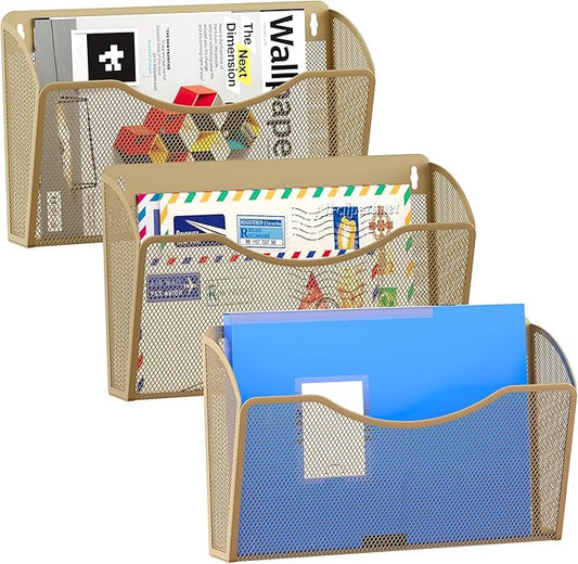 EasyPAG 3 Single Pocket Wall File Organizer, Mesh Hanging File Folder Organizer by EasyPAG