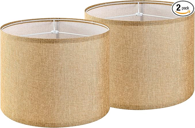 GO&SO Set of 2 Brown Medium Drum Lamp Shades 13" Top x 13" Bottom x 10" High by GOSO