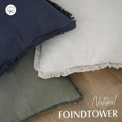 Foindtower Set of 2 Decorative Linen Fringe Lumbar Throw Pillow Covers Boho - Image 4