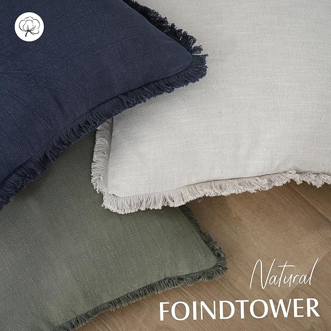 Foindtower Set of 2 Decorative Linen Fringe Throw Pillow Covers Boho Farmhouse - Image 4