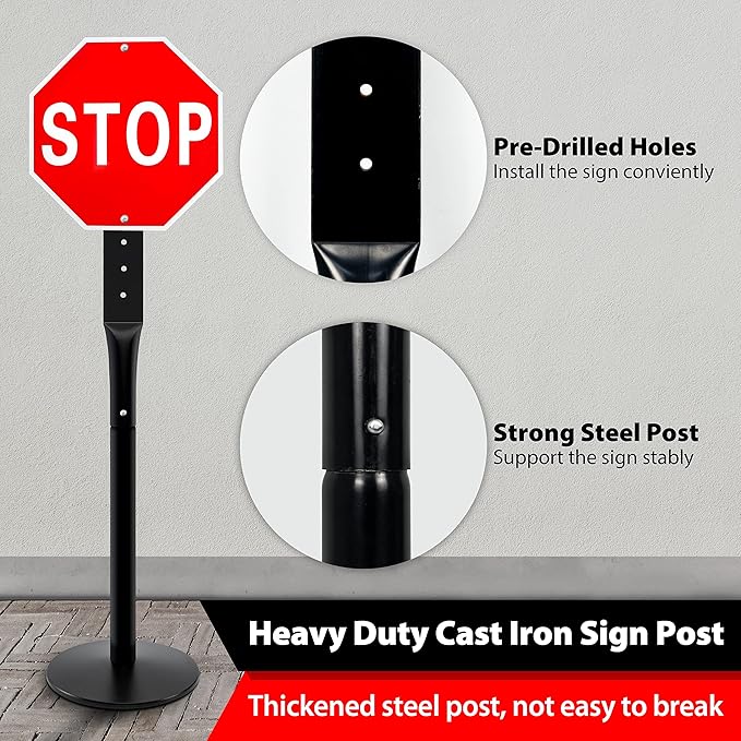 VAIIGO Heavy Duty Parking Sign Base Cast Iron 48" Parking Sign Post, Heavy Duty - Image 4