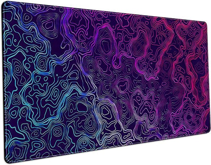 Blue Purple Desk Pad Topographic Map Desk Mat XXL Large Extended Gaming Mouse by LuckyCow