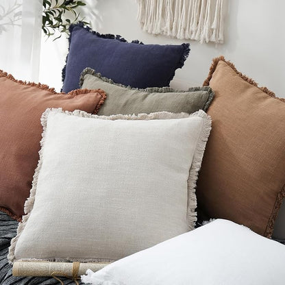 Foindtower Set of 2 Decorative Linen Fringe Throw Pillow Covers Cozy Farmhouse - Image 5