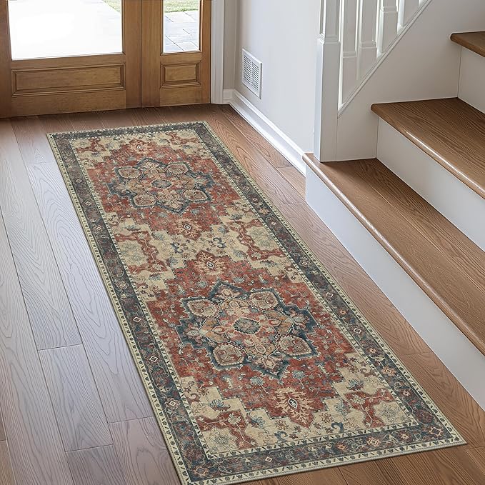 GENIMO 2'6''x10 Runner Rugs for Hallway, Machine Washable Non Slip Vintage Rugs by GENIMO