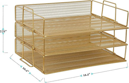 Martha Stewart Ryder 3 Tier Desk Letter Tray Organizer, Stackable Steel Mesh - Image 7