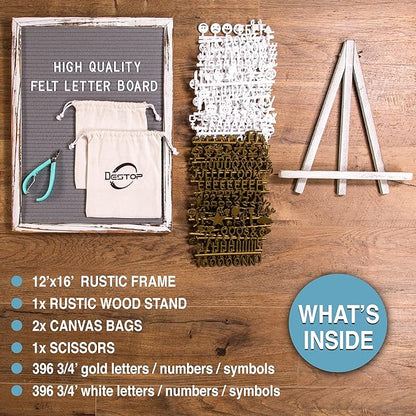 Felt Board With Rustic Vintage Frame and Stand 12x16 Inch, Numbers and Symbols - Image 2