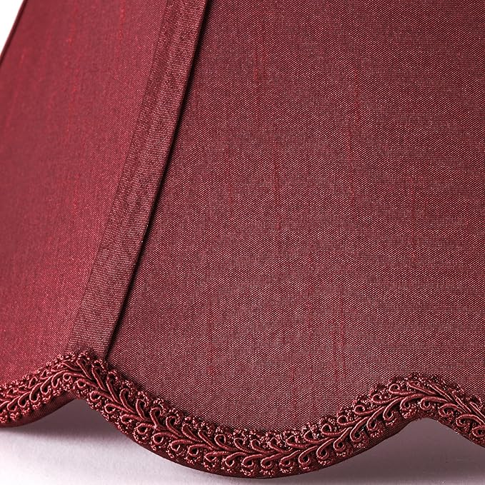 GOSO Scallop Burgundy Lamp Shades Set of 2 Medium Red, Bell Lamp Shade - Image 3