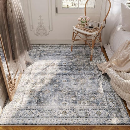 Rugcomf Area Rug 4x6 Rug Washable Boho Rugs Non Slip Low Pile Soft Floral Small - Image 6