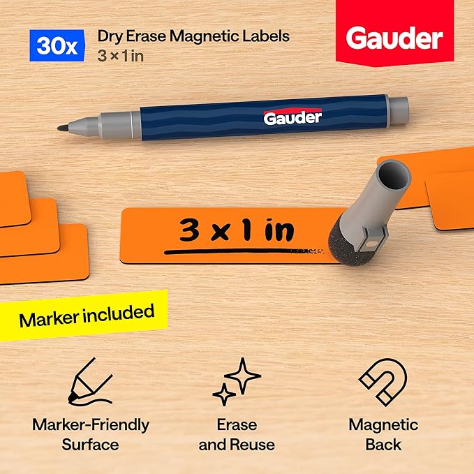 GAUDER Magnetic Dry Erase Labels | 30x Magnetic Labels | Dry Erase Magnets - Image 2
