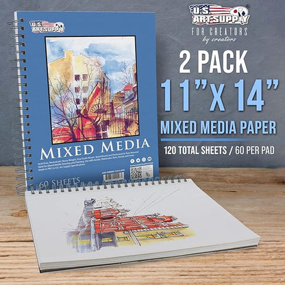 U.S. Art Supply 11"x14" Mixed Media Sketchbook, 2 Pack, 98 lb - Image 2