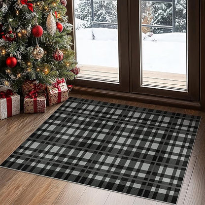 GENIMO Checkered Rug 3x5 Ft Black and White Fine Plaid Outdoor Rug Buffalo - Image 3