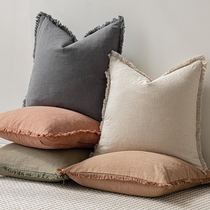 Foindtower Set of 2 Decorative Linen Fringe Lumbar Throw Pillow Covers Boho - Image 5