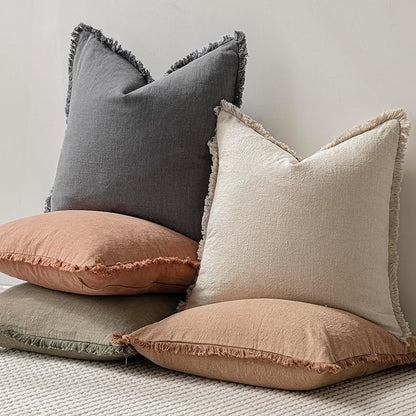 Foindtower Set of 2 Decorative Linen Fringe Lumbar Throw Pillow Covers Boho - Image 5