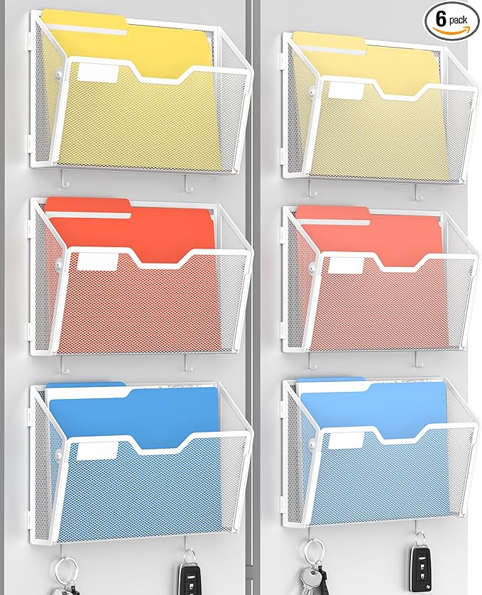 Docnest 6 Pack Magnetic Wall Mounted File Holders, Mesh Letter Organizer by DocNest