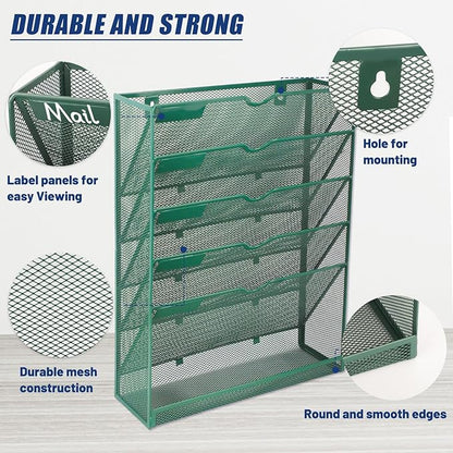 EASEPRES 6 Tier Desk File Organizer, Mesh Hanging Wall Mount Document - Image 4