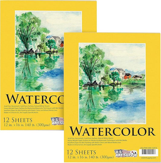 U.S. Art Supply 12" x 16" Premium Heavyweight Watercolor Paper Pad, 140lb by USArtSupply