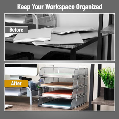 Mind Reader Stackable Paper Tray, Desktop Organizer, File Storage, Metal Mesh - Image 5