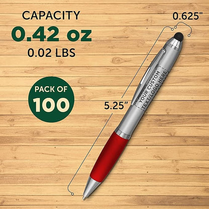 DISCOUNT PROMOS Custom Stylus Ballpoint Pens Set of 100, Personalized Bulk Pack - Image 5
