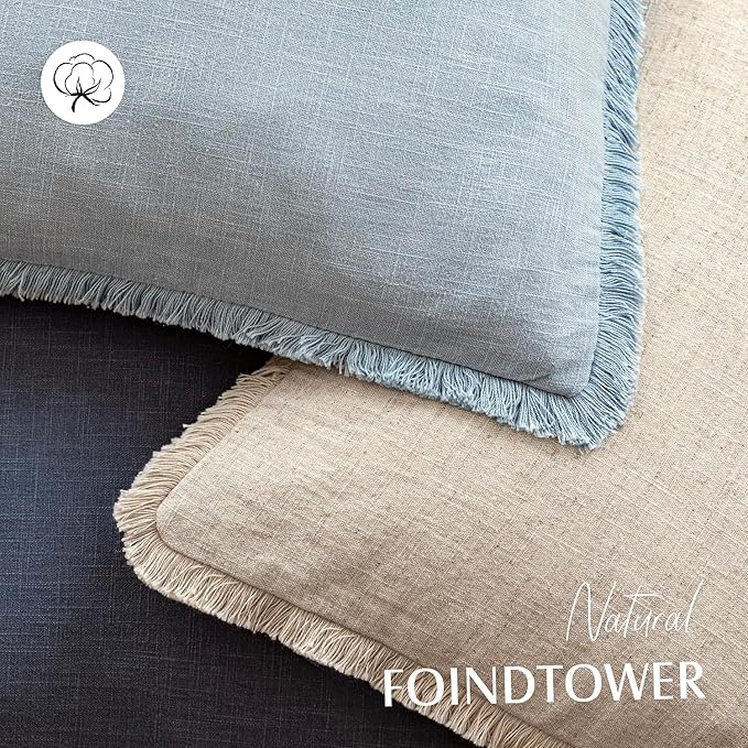 Foindtower Set of 2 Decorative Linen Fringe Throw Pillow Covers Cozy Boho - Image 4