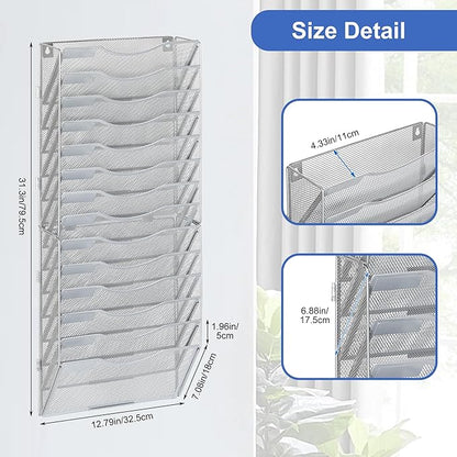 EasyPAG Wall File Organizer for Office 14 Pocket Mesh Wall Mounted Paper - Image 2