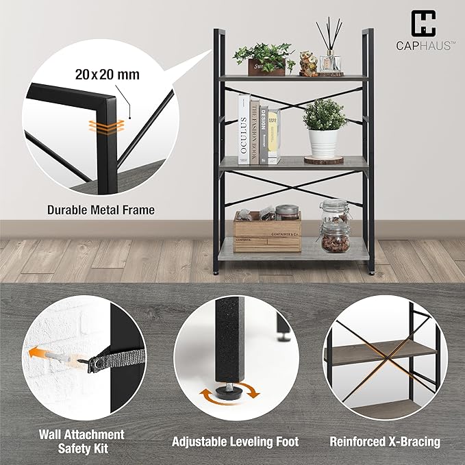 CAPHAUS 3 Tier Small Bookshelf, 24 Inch Width Free Standing Shelf, Bookcase - Image 5